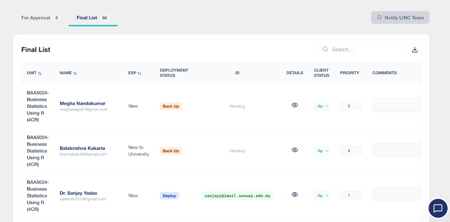 Talent dashboard